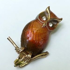 Marcel Boucher vintage enamel owl brooch pin